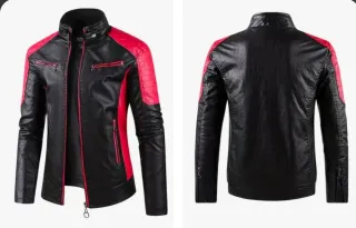Chaqueta polipiel negra y roja de shein