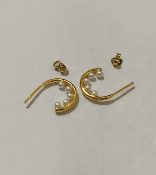 Pendientes aro plata 925 bañda oro perlas interior