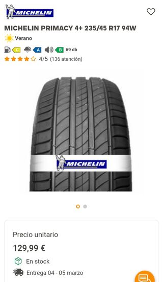 Michelin Primacy 4+ 235/45 R17 94W