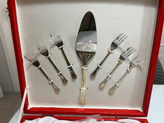 Conjunto Prato Bolo Porcelart com 6 Garfos