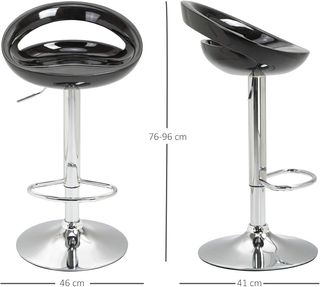 Conjunto de 2 taburetes de bar altos, taburetes giratorios a 360°, con respaldo y reposapiés, altura regulable, base de acero, para comedor y cocina, 46X41X76-96Cm, Negro