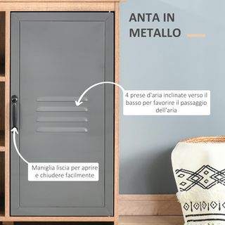 Mobile multiuso con ripiani e armadio in legno con porta in metallo, mobile per soggiorno e cucina, 80X35X82Cm, marrone grigio