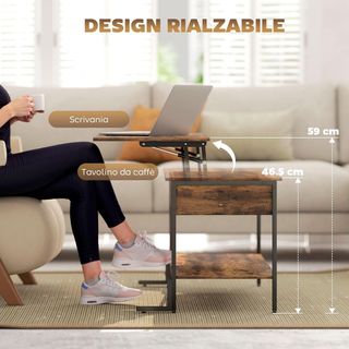 Mesa de Café Elevable con Compartimento Oculto y Estante Inferior, Mesa de Salón de Estilo Industrial en Madera y Metal, Marrón Rústico