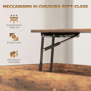 Mesa de Café Elevable con Compartimento Oculto y Estante Inferior, Mesa de Salón de Estilo Industrial en Madera y Metal, Marrón Rústico