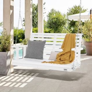 Amaca in legno da 4 piedi, amaca da patio per cortile e giardino, capacità di carico migliorata di 880 libbre, panca amaca ad alta resistenza con catene sospese per esterni, bianco