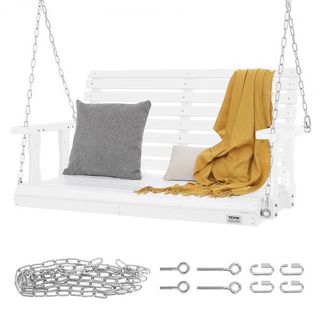 Amaca in legno da 4 piedi, amaca da patio per cortile e giardino, capacità di carico migliorata di 880 libbre, panca amaca ad alta resistenza con catene sospese per esterni, bianco