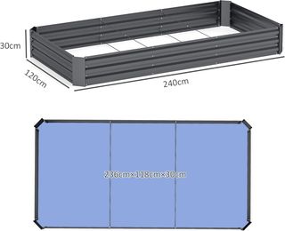 Cama de Huerto Elevada para Exterior 835L, Jardinera de Balcón en Acero Galvanizado con Fondo Abierto, para Plantas, Flores y Verduras, 240X120X30Cm, Gris Oscuro