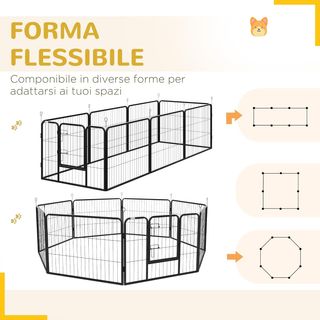 Pawhut Box Recinto per Animali Cani Gatti Cuccioli Roditori Rete in Ferro per Giardino Esterno 80X60Cm 8Pz