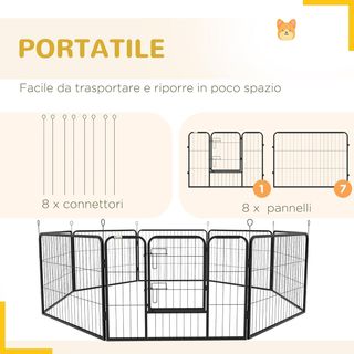 Pawhut Box Recinto per Animali Cani Gatti Cuccioli Roditori Rete in Ferro per Giardino Esterno 80X60Cm 8Pz