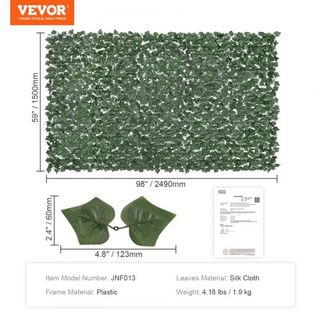 Valla de Privacidad de Hiedra, Pantalla de Pared Verde Artificial de 1500 x 2490 mm, Valla de Hiedra Verde con Junta Reforzada, Decoración de Hojas de Hiedra Falsa para Jardín Exterior, Patio, Dec...