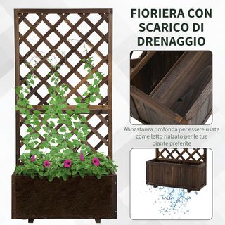 Maceta Exterior Con Rejilla para Plantas Trepadoras y Maceta, Maceta de Madera de Abeto Duradera, 72.5X31.5X149.5 Cm