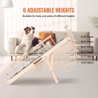Rampas para Perros, Rampa Plegable para Mascotas para Cama, Rampa Ajustable para Perros Pequeños, Grandes, Viejos y Gatos, Rampa de Madera para Mascotas con Rampa de 120 cm de Largo, Ajustable de ...