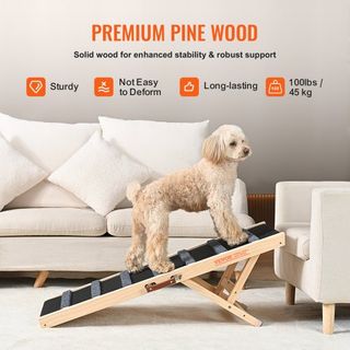 Rampas para Perros, Rampa Plegable para Mascotas para Cama, Rampa Ajustable para Perros Pequeños, Grandes, Viejos y Gatos, Rampa de Madera para Mascotas de 100 cm de Largo, Ajustable de 38 cm a 56...