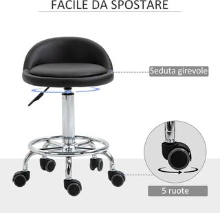 Juego de 2 Taburetes Giratorios con Ruedas para Peluqueros y Esteticistas, Altura Regulable, Acolchado, Piel PU, Negro