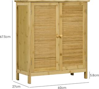 Mobile Credenza in Rattan e Bambù con Scaffale Interno, Armadio a 2 Ante Stile Boho, 60X27X67.5 Cm, Colore Naturale