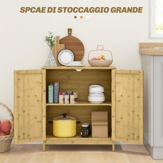 Mobile Credenza in Rattan e Bambù con Scaffale Interno, Armadio a 2 Ante Stile Boho, 60X27X67.5 Cm, Colore Naturale