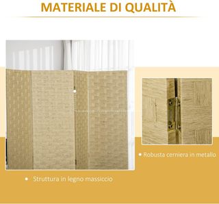 Biombo Interior de 4 Paneles de Madera, Separador Plegable Ahorra Espacio para Casa y Oficina, Altura 170Cm, Marrón