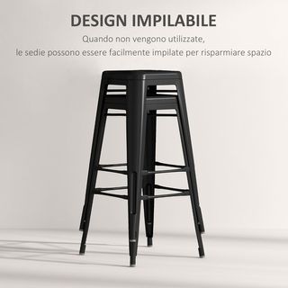 Set di 2 sgabelli da cucina industriali con schienale rimovibile e poggiapiedi, sgabelli moderni in metallo, 44X46X116 cm, nero