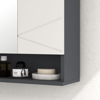 Armario de Baño Con Espejo Y 2 Puertas, Espejo de Baño Contenedor Con Estantes Regulables en Madera, 55X17X55Cm, Gris
