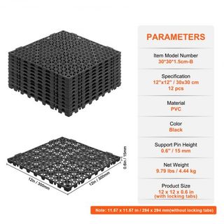 Tappeto drenante interconnesso 30,5 x 30,5 cm, piastrelle antiscivolo in PVC, confezione da 12