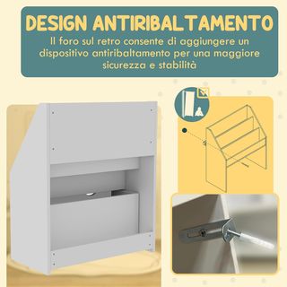 Scaffale per Bambini 3-8 Anni con 3 Ripiani e Cassetto, Scaffale Giocattoli in MDF, 62.5X30X70 Cm, Bianco