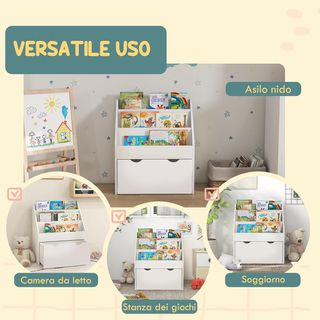Scaffale per Bambini 3-8 Anni con 3 Ripiani e Cassetto, Scaffale Giocattoli in MDF, 62.5X30X70 Cm, Bianco