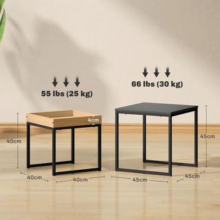 Set di 2 Tavolini da Caffè Moderni con Gambe a U, Tavolini in Legno e Acciaio, 45X45X45 Cm e 40X40X40 Cm, Nero