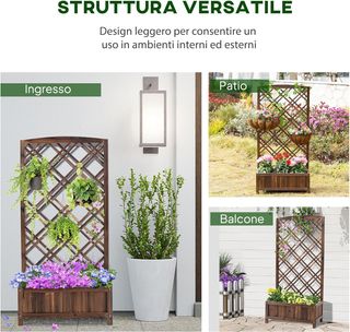 Jardinera de Exterior de Madera, Jardinera con Rejilla para Plantas Trepadoras y Macetero Elevado, 60X30X122.5 Cm, Marrón