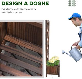 Jardinera de Exterior de Madera, Jardinera con Rejilla para Plantas Trepadoras y Macetero Elevado, 60X30X122.5 Cm, Marrón