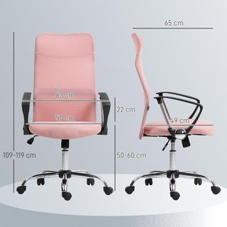 Silla Ergonomica De Oficina Giratoria Y Balanceo Con Ruedas, Altura Ajustable Y Respaldo De Malla, 63X65X109-119 Cm, Rosa
