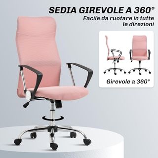 Silla Ergonomica De Oficina Giratoria Y Balanceo Con Ruedas, Altura Ajustable Y Respaldo De Malla, 63X65X109-119 Cm, Rosa