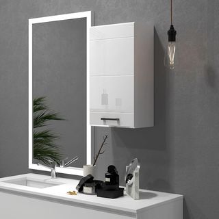 Mobile da bagno in MDF a 3 ripiani con ripiano superiore regolabile, armadio da bagno a parete, 37X22.5X70 cm, bianco lucido
