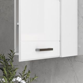 Mobile da bagno in MDF a 3 ripiani con ripiano superiore regolabile, armadio da bagno a parete, 37X22.5X70 cm, bianco lucido