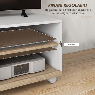 Mobile TV con ruote, mobile porta TV fino a 42" con armadio, ripiani aperti regolabili, foro per cavi, mobile per TV, per soggiorno, camera da letto e salotto, 80X45X41 cm bianco