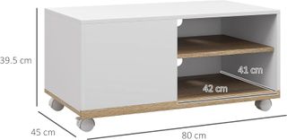 Mobile TV con ruote, mobile porta TV fino a 42" con armadio, ripiani aperti regolabili, foro per cavi, mobile per TV, per soggiorno, camera da letto e salotto, 80X45X41 cm bianco