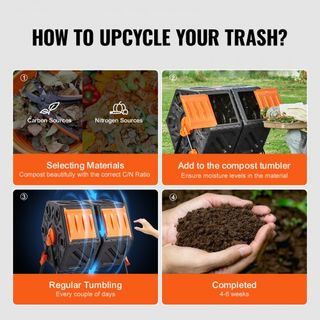 Bacchetta di compostaggio, tamburo di compostaggio a doppia camera da 140,1 L, due camere rotanti ad alto volume con 2 porte scorrevoli e struttura in acciaio, bacchetta di compostaggio libera da BPA per giardino...