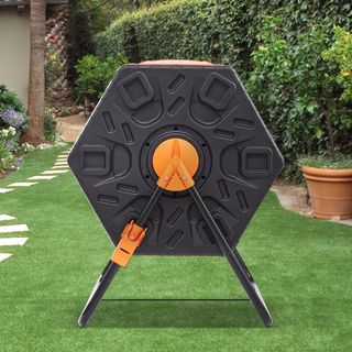 Bacchetta di compostaggio, tamburo di compostaggio a doppia camera da 140,1 L, due camere rotanti ad alto volume con 2 porte scorrevoli e struttura in acciaio, bacchetta di compostaggio libera da BPA per giardino...