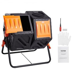 Bacchetta di compostaggio, tamburo di compostaggio a doppia camera da 140,1 L, due camere rotanti ad alto volume con 2 porte scorrevoli e struttura in acciaio, bacchetta di compostaggio libera da BPA per giardino...