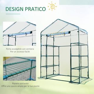 Invernadero De Jardín Y Terraza Rectangular, Invernadero De Balcón Con Cubierta Transparente De PVC Y 8 Estantes, Puerta Enrollable Con Bisagra, 143X73X195Cm