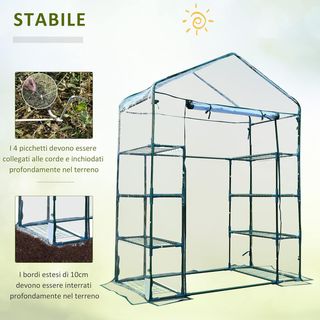 Invernadero De Jardín Y Terraza Rectangular, Invernadero De Balcón Con Cubierta Transparente De PVC Y 8 Estantes, Puerta Enrollable Con Bisagra, 143X73X195Cm