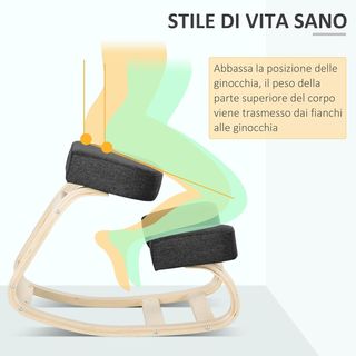 Silla Ergonómica Con Reposapiés de Madera de Abeto, Silla Postural Con Cojín de Espuma y Poliéster para Casa y Oficina, Negro