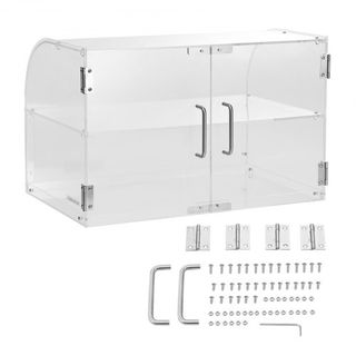 Exhibidor de Pasteles, Exhibidor de Panadería de Mostrador Comercial de 2 Niveles, Caja de Acrílico con Acceso por Puerta Trasera y Estantes Extraíbles, Mantiene Frescos Donas, Bagels, Pasteles, G...