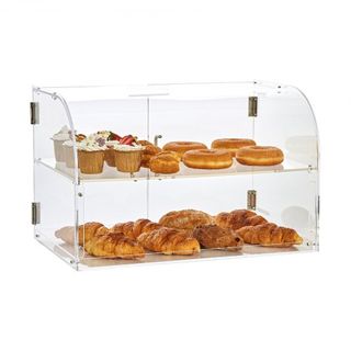 Exhibidor de Pasteles, Exhibidor de Panadería de Mostrador Comercial de 2 Niveles, Caja de Acrílico con Acceso por Puerta Trasera y Estantes Extraíbles, Mantiene Frescos Donas, Bagels, Pasteles, G...
