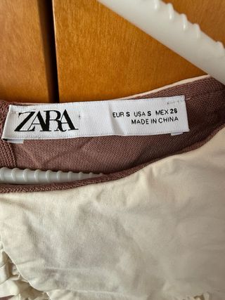 Jersey Zara romántico cuello volantes rosa- marron