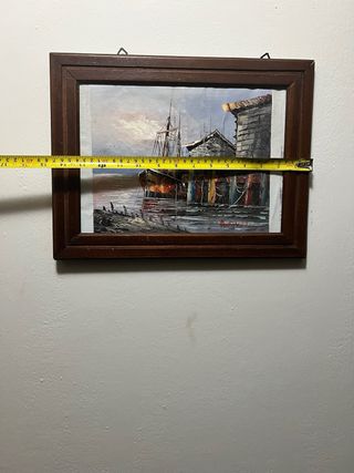 Dipinto olio spatolato barca e case