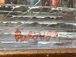 Dipinto olio spatolato barca e case