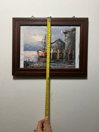 Dipinto olio spatolato barca e case