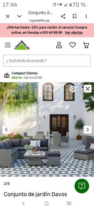 Set mobili da giardino in rattan grigio. 5 posti + pouf