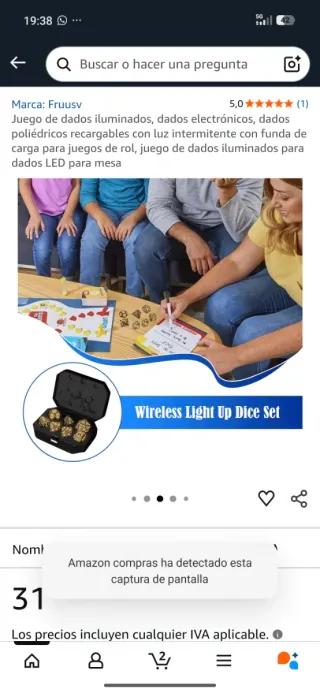 Juego 7 dados LED recargables