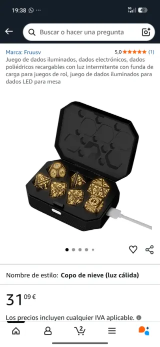 Juego 7 dados LED recargables